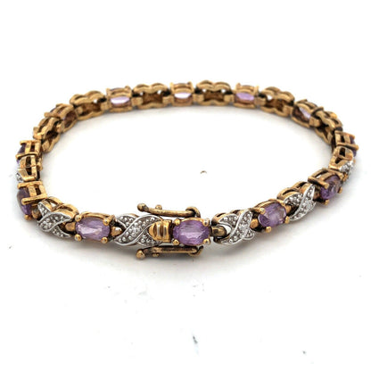925 Sterling Silver Vermeil Designer Amethyst Diamond XO Tennis Bracelet
