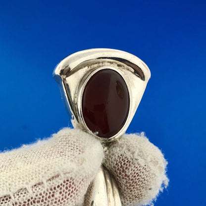 Vintage Taxco TR-126 Sterling 925 Silver Oval Carnelian Cabochon Dangle Earrings