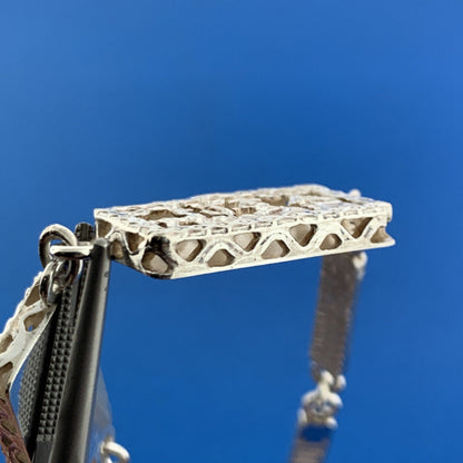 Vintage 925 Sterling Silver Malachite Aztec Incan Village Scene Panel Necklace