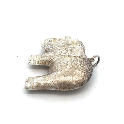 Vintage 925 Sterling Silver Textured Detailed Festival Temple Elephant Pendant