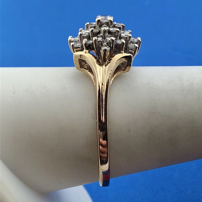 Tru Glo 14K Yellow Gold Diamond Waterfall Cluster Engagement Cocktail Ring