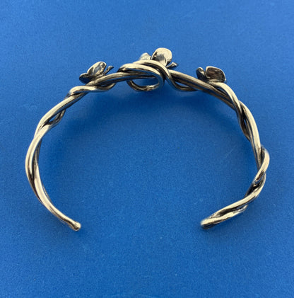 Stunning Sterling Silver 925 Floral Flower Wrapped Vine 6.5" Open Cuff Bracelet