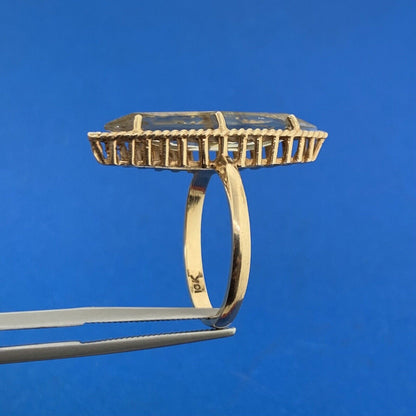 Esemco 10K Yellow Gold Marquise Prasiolite/Green Amethyst Statement Ring