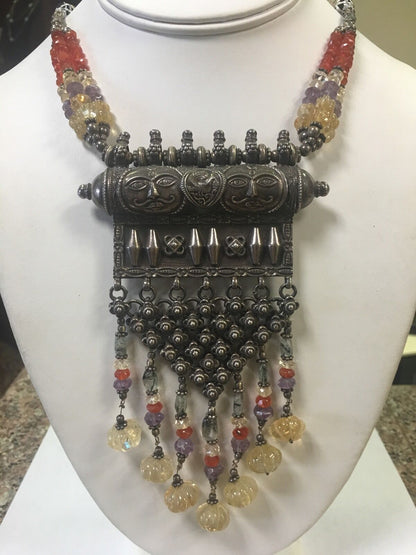 One-of-a-Kind Statement Necklace 800 Silver Bead Detail with Adjustable Rope