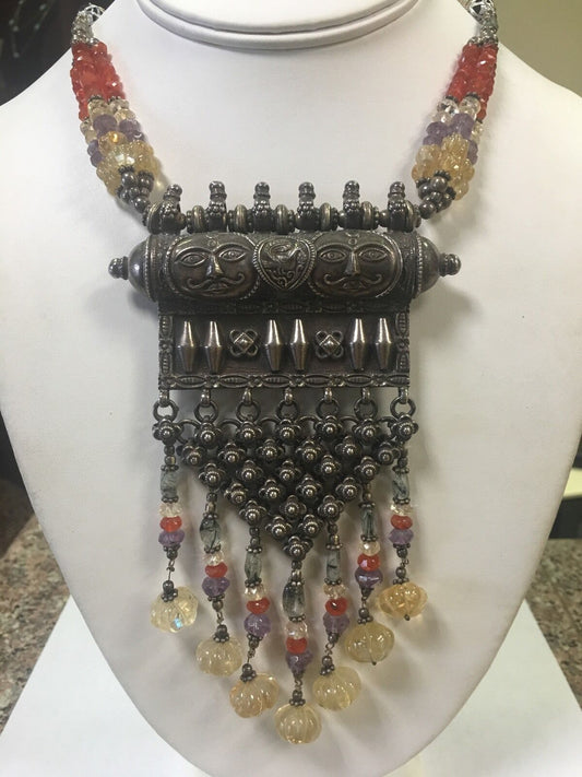 One-of-a-Kind Statement Necklace 800 Silver Bead Detail with Adjustable Rope