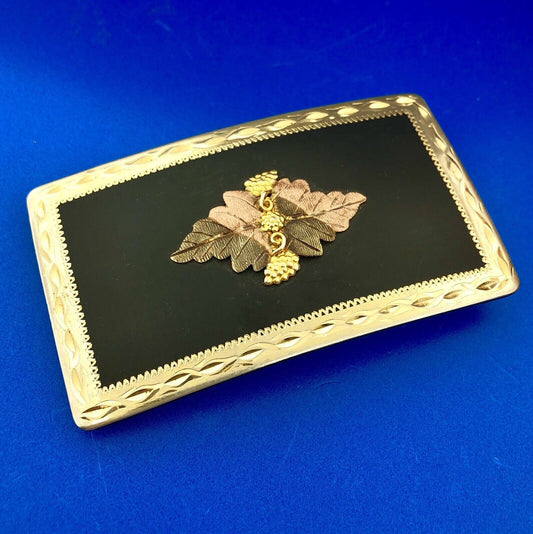 Vintage Landstroms Black Hills Gold 10K Tri Color Trim Black Metal Belt Buckle