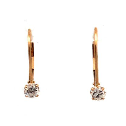 14K Yellow Gold Round Cubic Zirconia CZ Leverback Hook Earrings