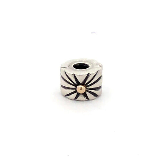 Pandora 925 Sterling Silver 14K Yellow Gold Two Tone Sun Burst Round Charm