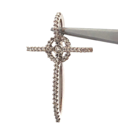 Designer 14K White Gold Pave Diamond Modernist Religious Cross Pendant