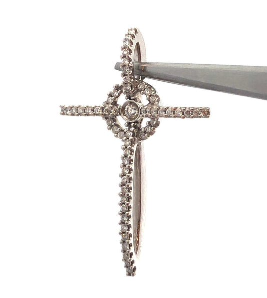 Designer 14K White Gold Pave Diamond Modernist Religious Cross Pendant