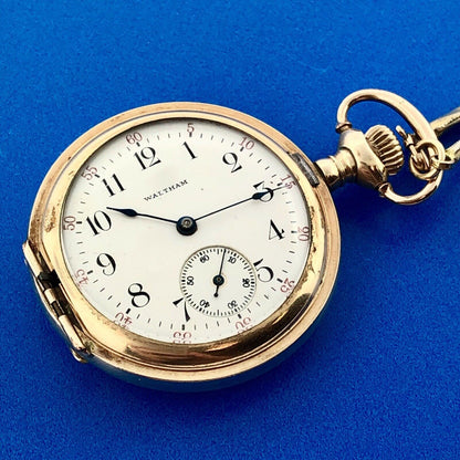 Vintage 1909 Waltham 15j Grade 165 Pocket Watch Gold Filled Case
