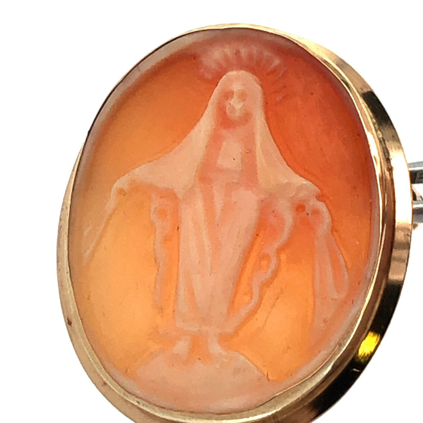 Designer VD 14K Oval Miraculous Medal Mary Catholic Cameo Brooch Pendant