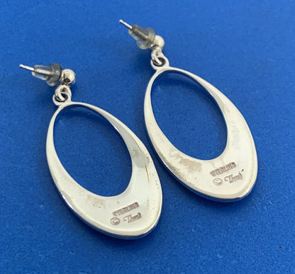 Tomo Turquoise Inlay Cutout Modern Oval 925 Sterling Silver Dangle Studs