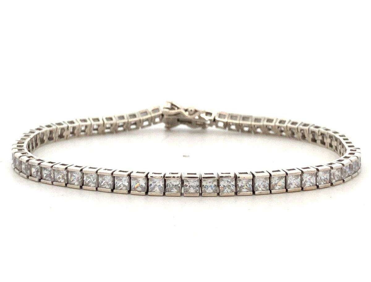 Designer 925 Sterling Silver Square Cubic Zirconia CZ Tennis Bracelet