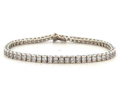 Designer 925 Sterling Silver Square Cubic Zirconia CZ Tennis Bracelet