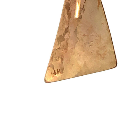 14K Yellow Gold Hammered Textured Modernist Triangle Dangle Earrings