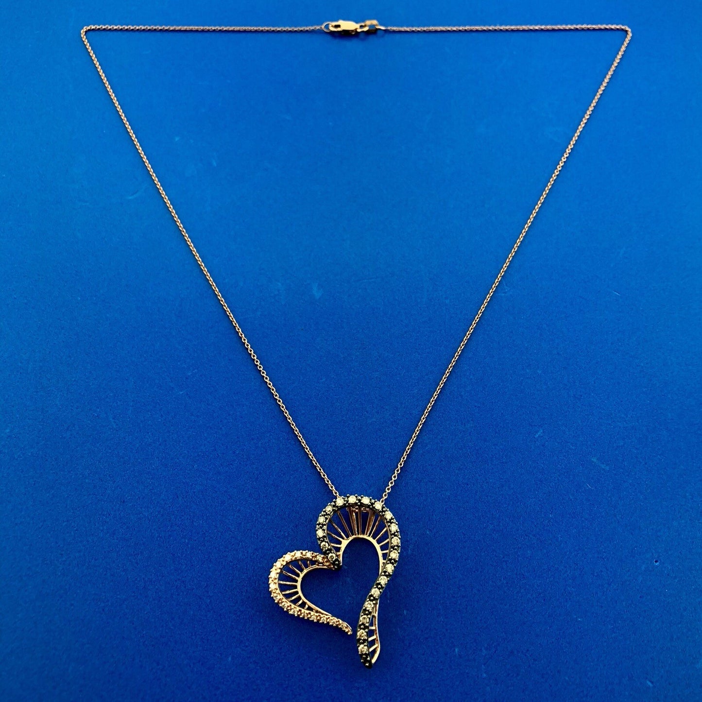 14K Rose Gold White Champagne Diamond Free Form Heart Anniversary Necklace