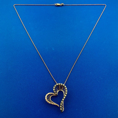 14K Rose Gold White Champagne Diamond Free Form Heart Anniversary Necklace