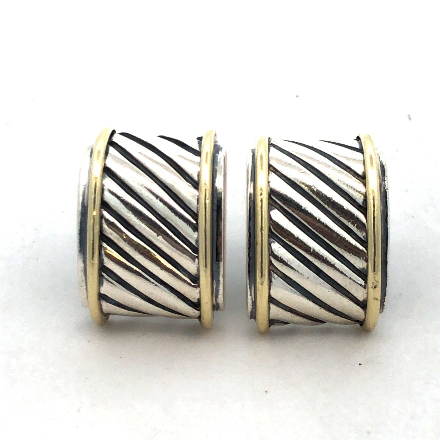 David Yurman 925 Sterling Silver 14K Gold Throroughbred Cable Wide Stud Earrings