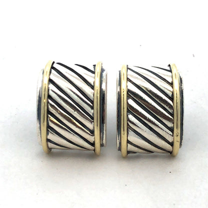 David Yurman 925 Sterling Silver 14K Gold Throroughbred Cable Wide Stud Earrings