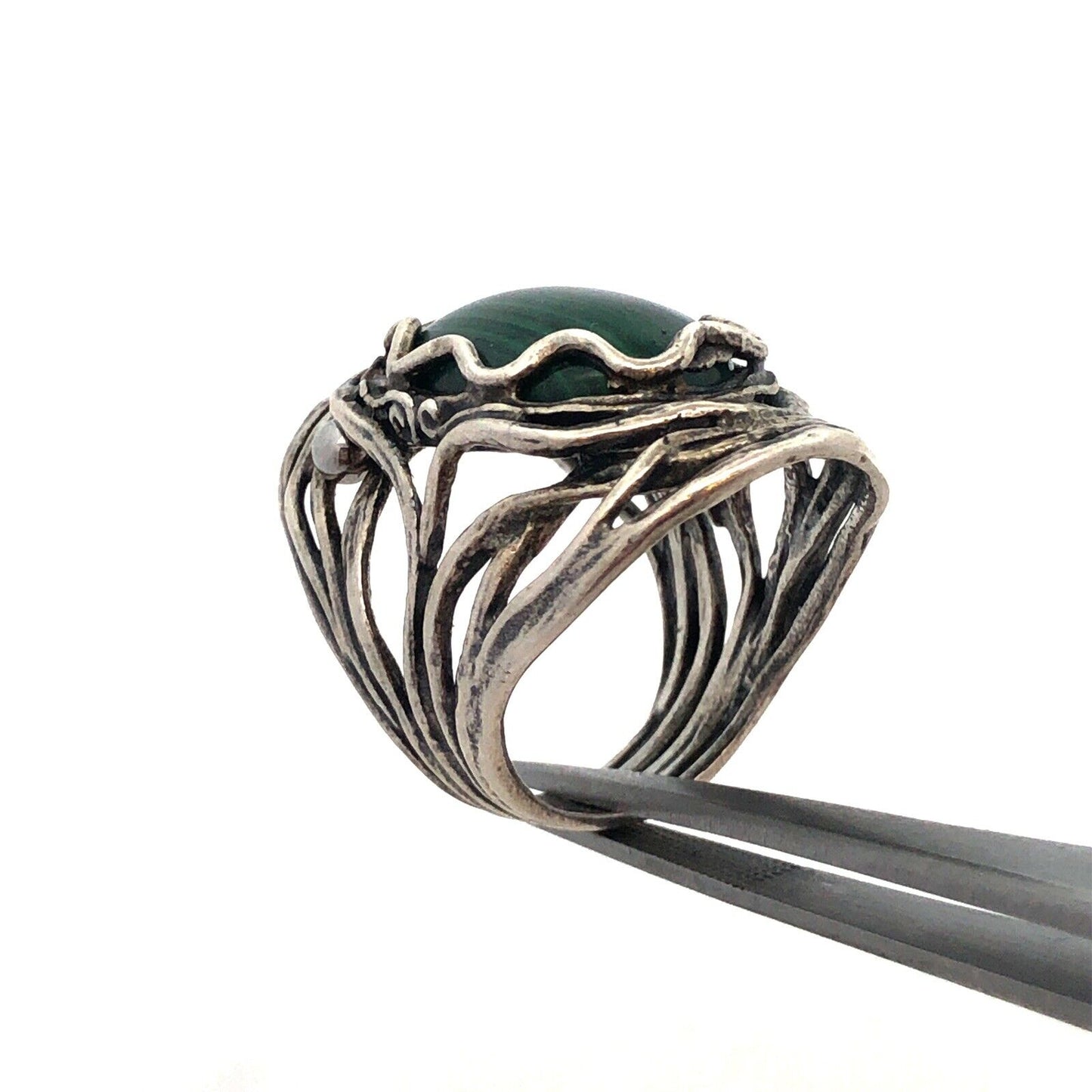 Israel Designer Didae 925 Sterling Silver Oval Malachite Cabochon Statement Ring