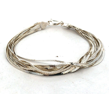 Designer IBB 925 Sterling Silver Herringbone Multi-Strand Layered Chain Bracelet