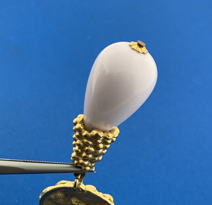 Mid Century Gold Tone Lavender Lucite Pear Drop Dangle Statement Stud Earrings