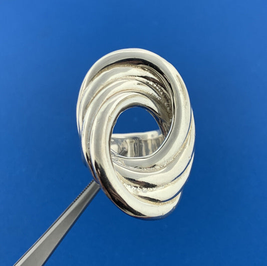 Vintage 925 Sterling Silver Modernist Crop Circle Swirl Statement Finger Ring