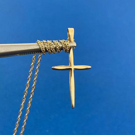 Designer 14K Yellow Gold Simplistic Modernist Cross Religious Necklace