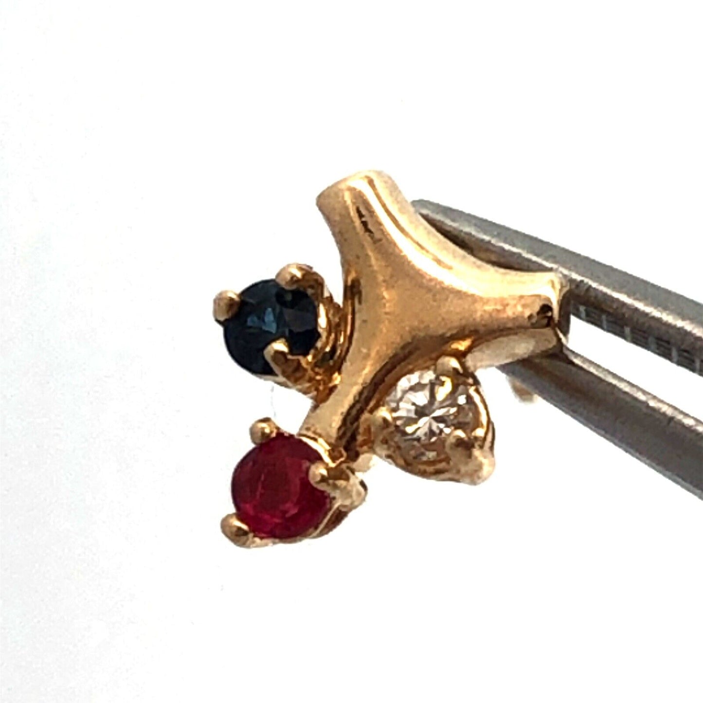 Vintage 14K Yellow Gold Sapphire Ruby Diamond Floral Cluster Stud Earrings