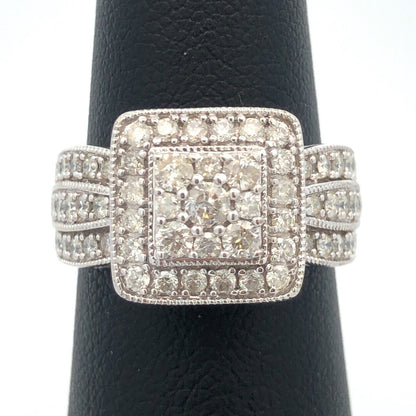 Designer 10K White Gold Diamond Double Halo Wedding Engagement Ring