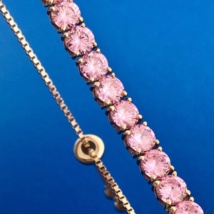 Designer FZN 925 Sterling Silver Rose Toned Pink Ice Cubic Zirconia Bracelet