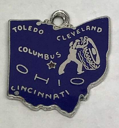 Vintage Sterling Silver 925 Blue Enamel Ohio State Cities Charm Bracelet Charm