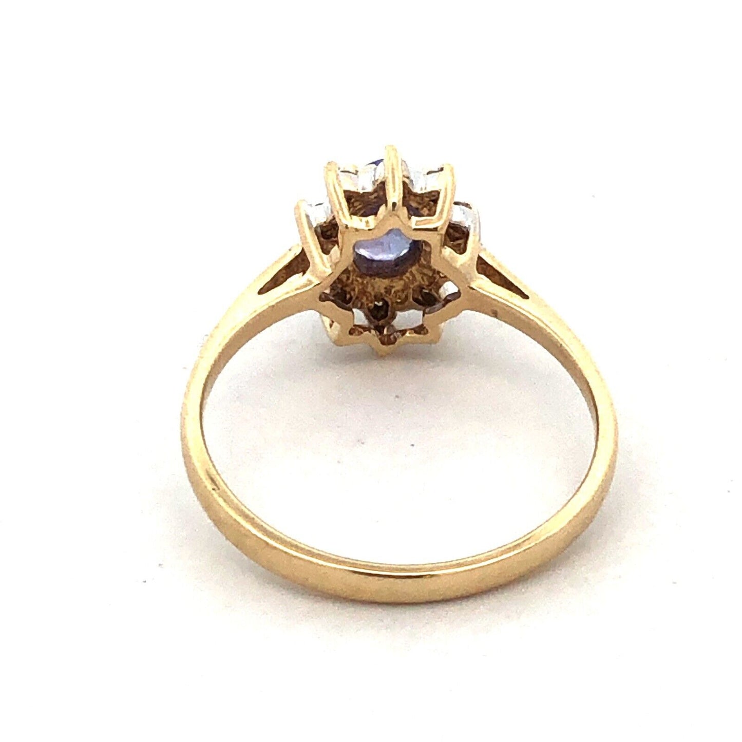 Designer AV 10K Yellow Gold Oval Tanzanite Diamond Halo Cocktail Ring