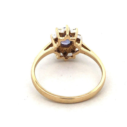 Designer AV 10K Yellow Gold Oval Tanzanite Diamond Halo Cocktail Ring