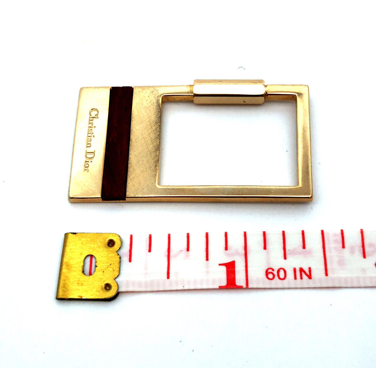 Christian Dior Gold Tone Genuine Rose Wood Rectangle Original Box Key Ring