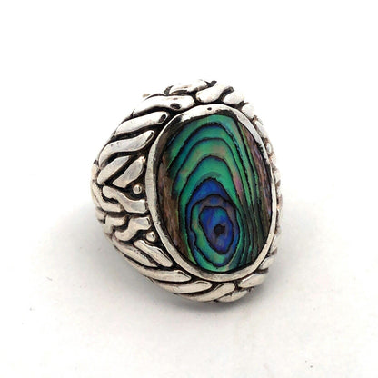 Designer CFJ 925 Sterling Silver Oval Abalone Textured Modernist Dome Ring
