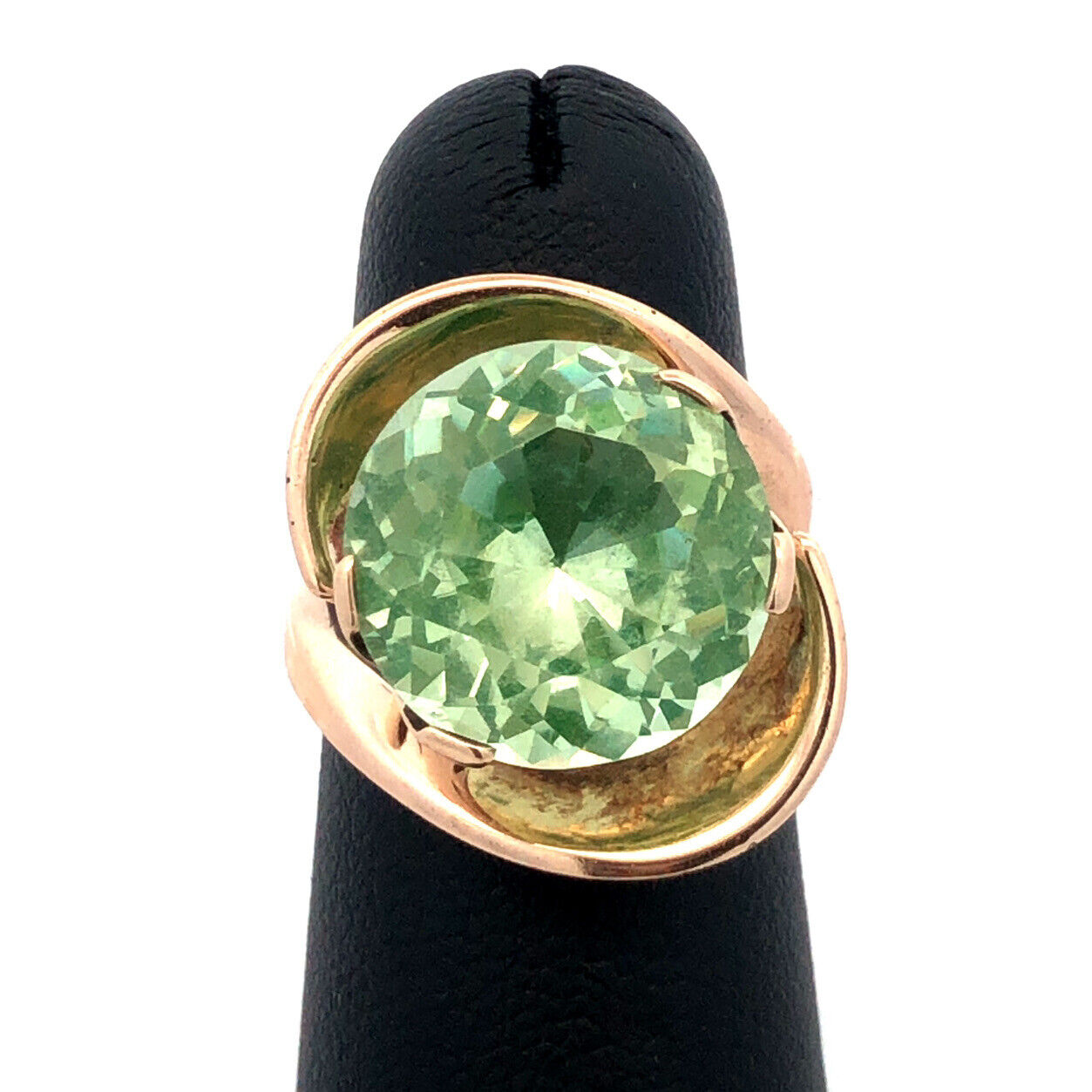 Custom 14K Yellow Gold Round Green Amethyst/Prasiolite Modernist Statement Ring