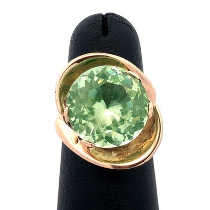 Custom 14K Yellow Gold Round Green Amethyst/Prasiolite Modernist Statement Ring