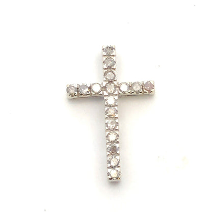 Designer 10K White Gold Round Diamond Cross Catholic Christian Pendant