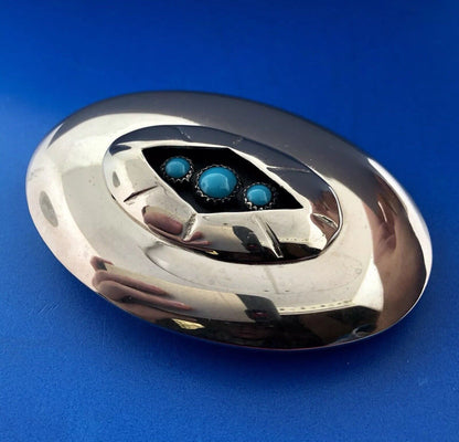Silver Tone Native American Inspired Turquoise Concho Belt Buckle Artisan Signed