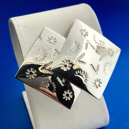 Taxco 925 Sterling Silver Urban Cowboy Square Stamped Statement Stud Earrings
