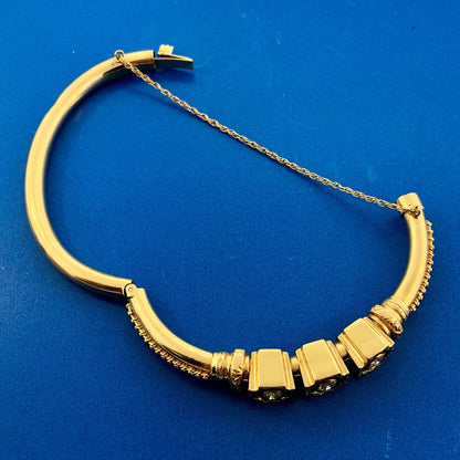 Stunning Designer 1930s Etruscan 14k Yellow Gold Diamond Bangle Bracelet