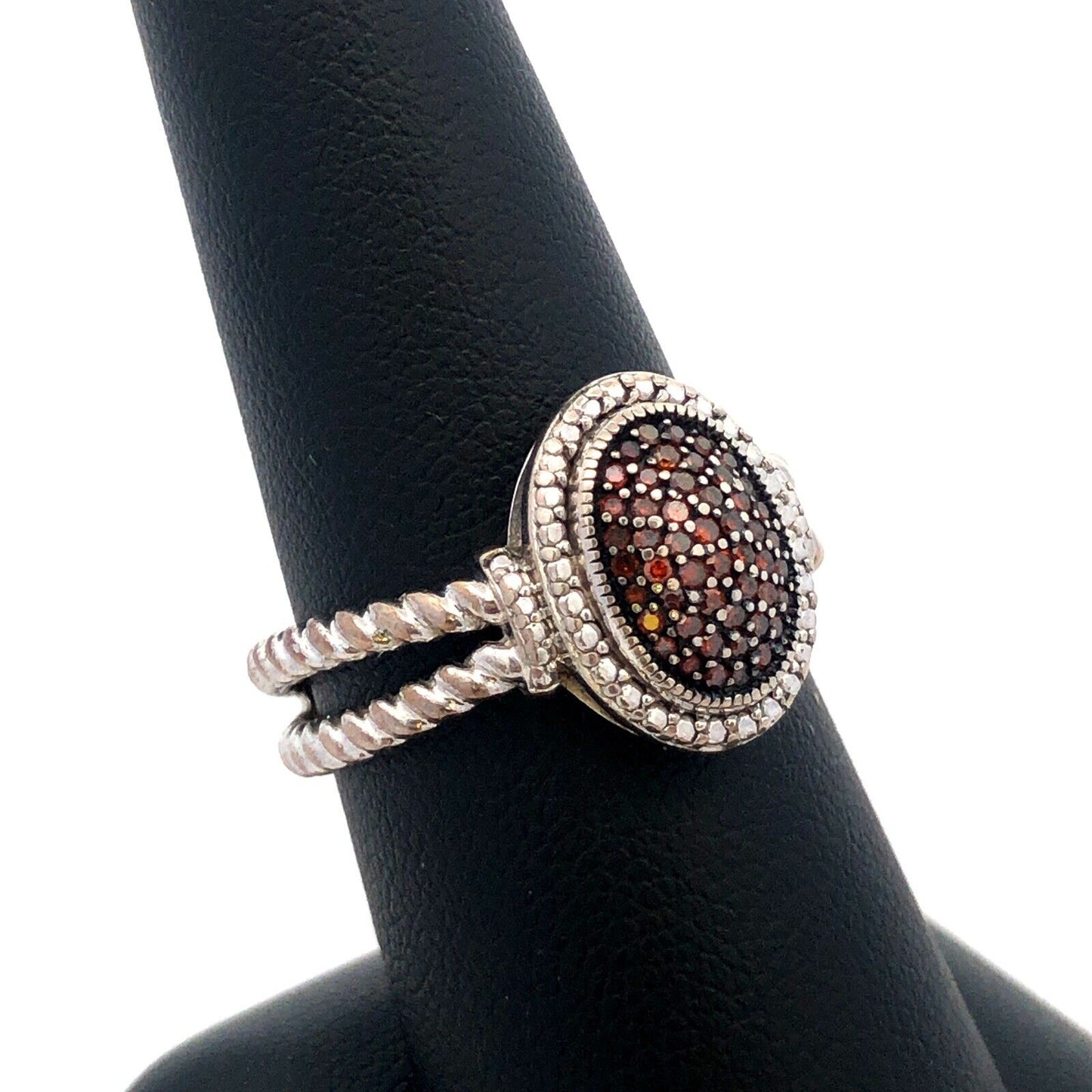 Designer JS 925 Sterling Silver Chocolate Diamond Oval Twist Detail Ring