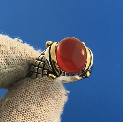NF Sterling Silver 925 Gold Vermeil Red Carnelian Snakeskin Design Cocktail Ring