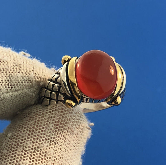NF Sterling Silver 925 Gold Vermeil Red Carnelian Snakeskin Design Cocktail Ring