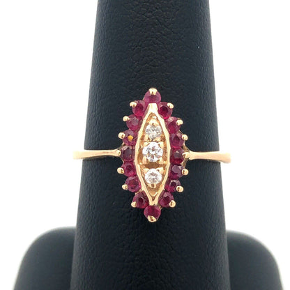 14K Yellow Gold Designer Ruby Diamond Accented July Anniversary Cocktail Ring