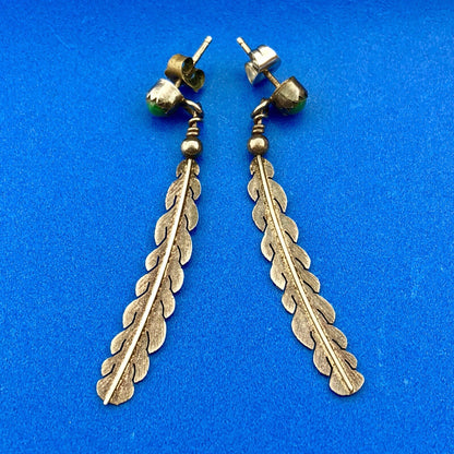 Artisan 925 Sterling Silver Green Onyx Feather Sun Catcher Drop Dangle Earrings