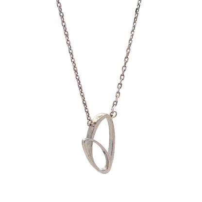 Designer Memoire 925 Sterling Silver Round Diamond Modernist Oval Necklace