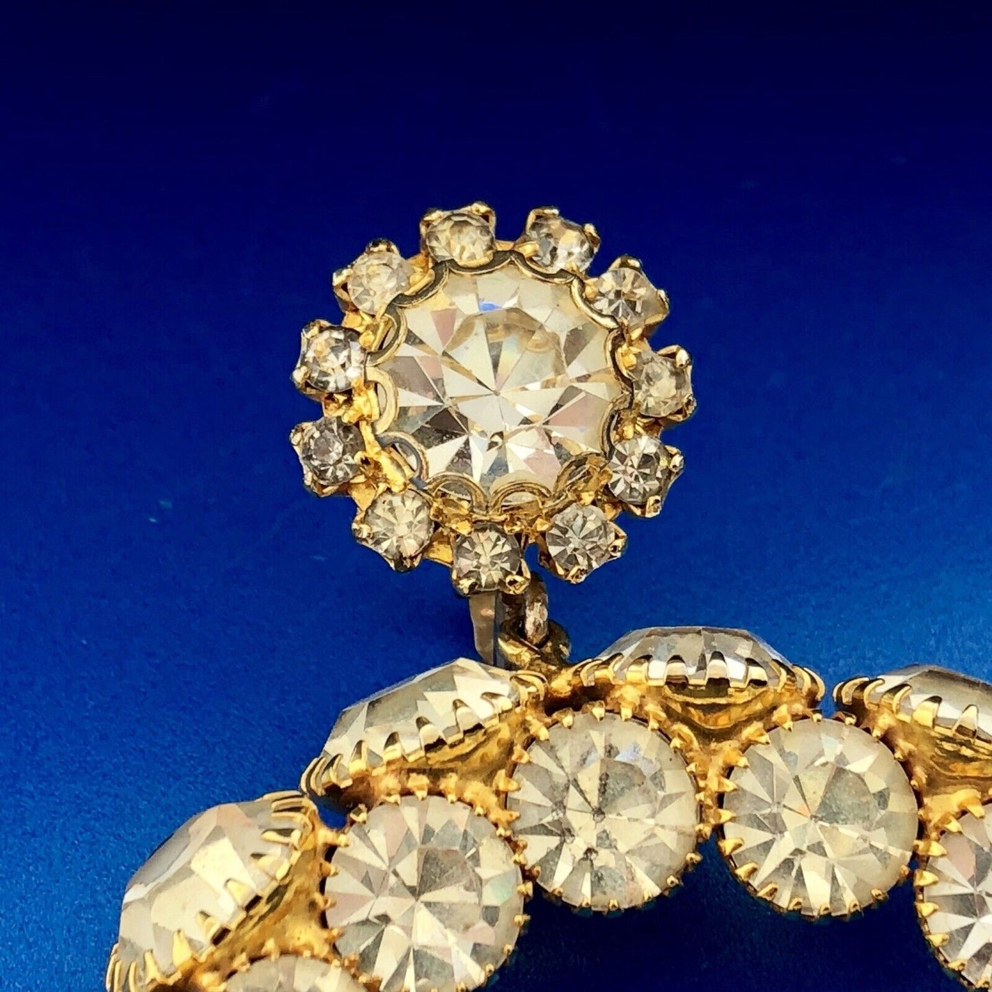 Extravagant Gold Tone Runway Rhinestone Statement Hoop Clip Glamour Earrings